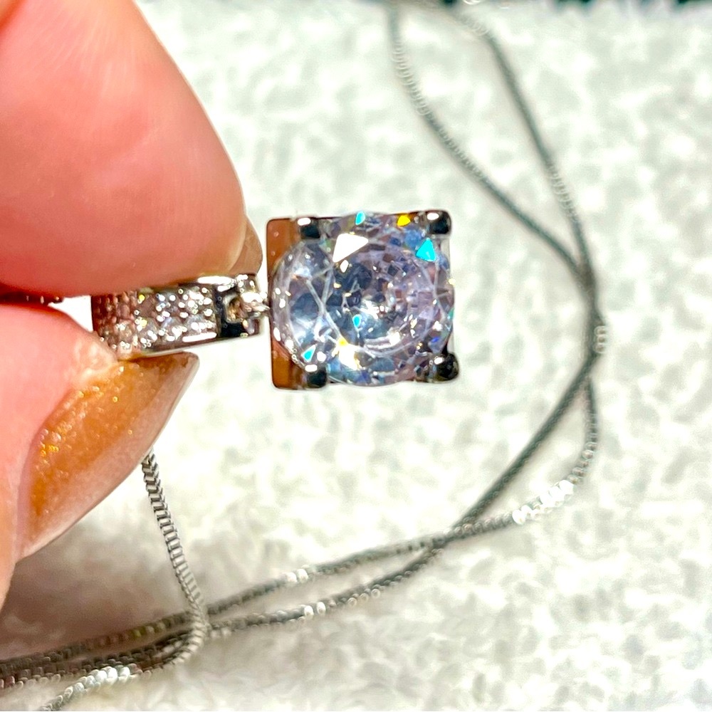 Solitaire Rhinestone necklace -silver and rhinestone, plated  jewelry/evening